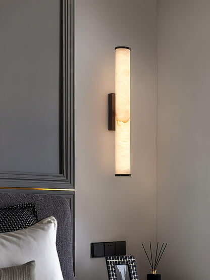 Segmented Brass Black Alabaster LED Wall Lamp