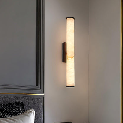Segmented Brass Black Alabaster LED Wall Lamp
