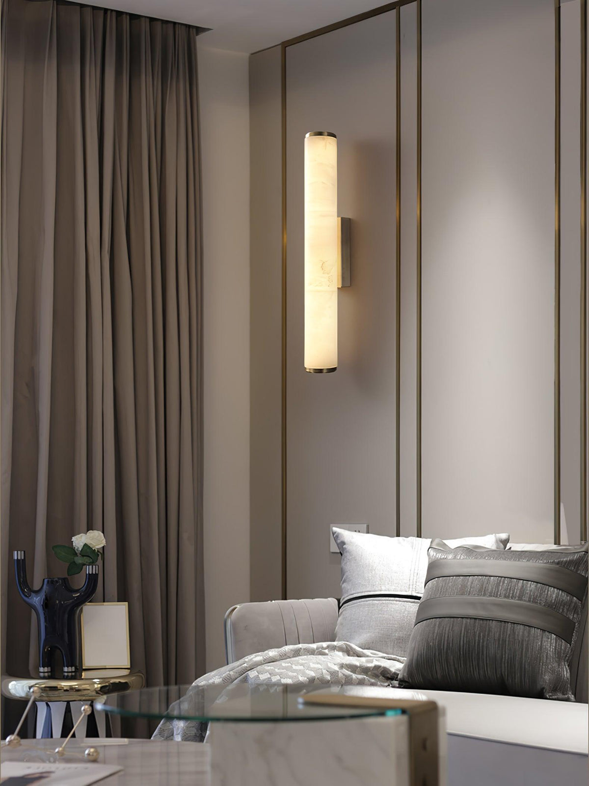 Segmented Brass Black Alabaster LED Wall Lamp
