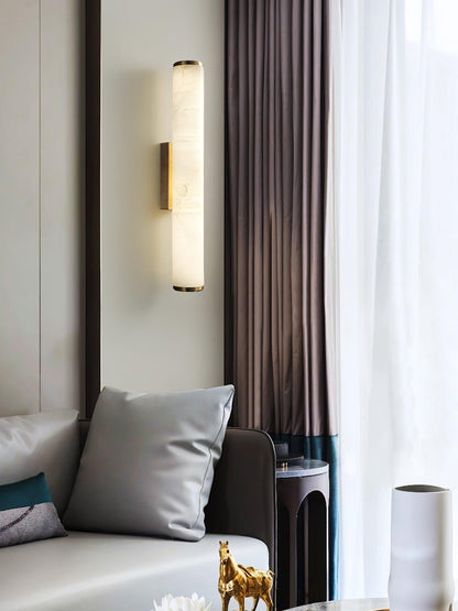 Segmented Brass Black Alabaster LED Wall Lamp