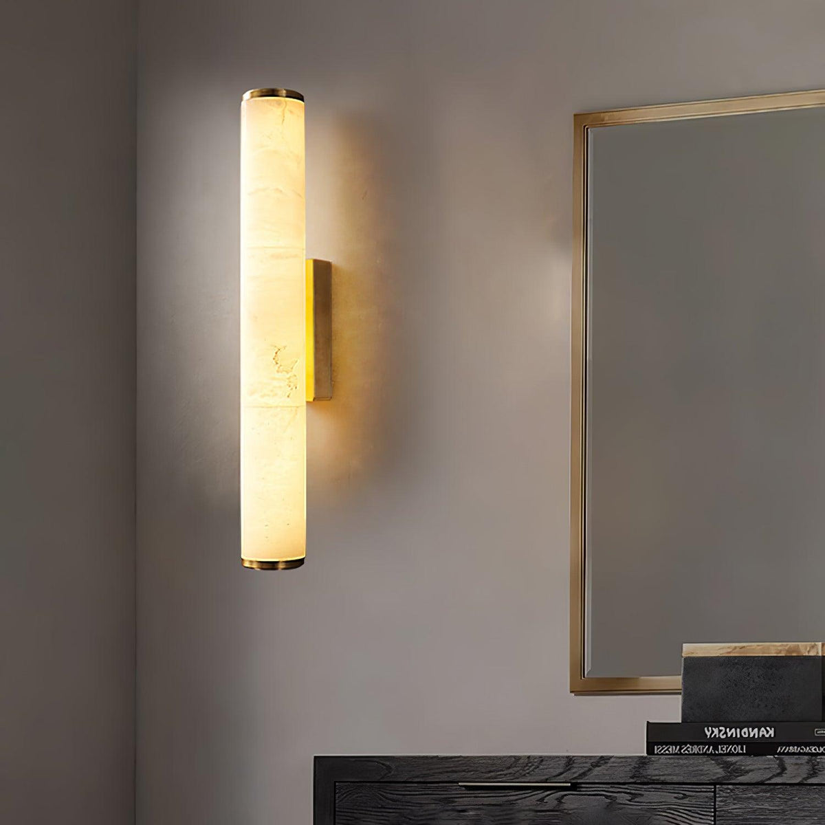 Segmented Brass Black Alabaster LED Wall Lamp