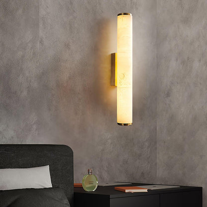 Segmented Brass Black Alabaster LED Wall Lamp