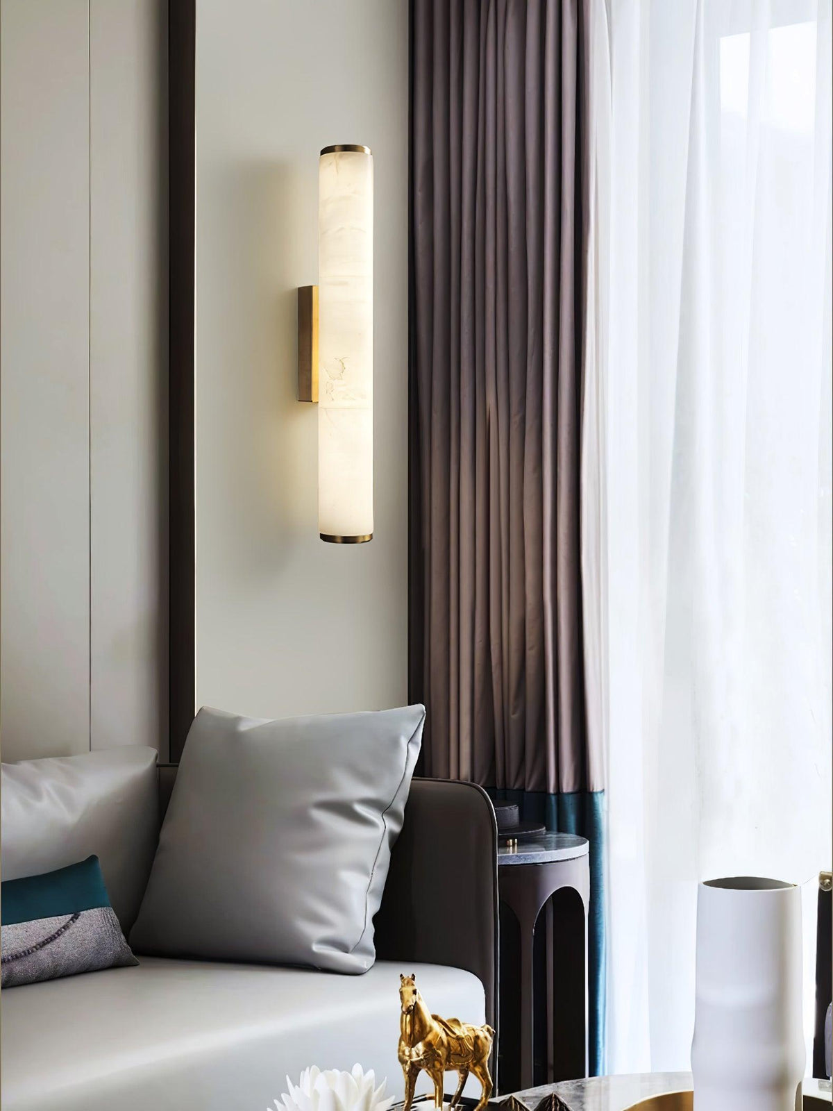 Segmented Brass Black Alabaster LED Wall Lamp