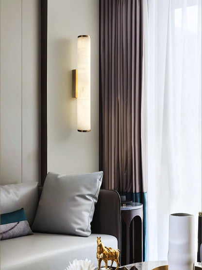 Segmented Brass Black Alabaster LED Wall Lamp