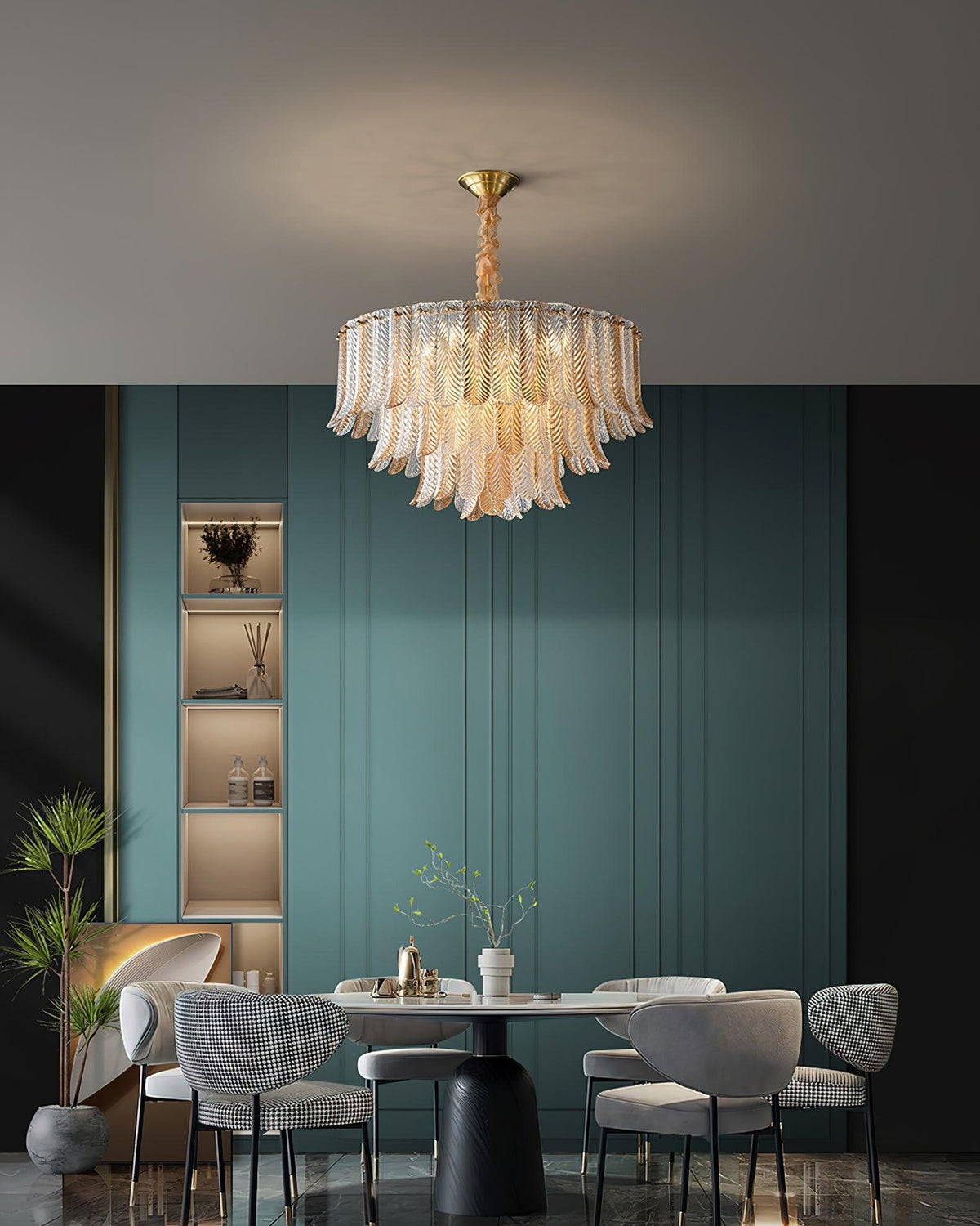 Serravale Brass Amber Glass Chandelier