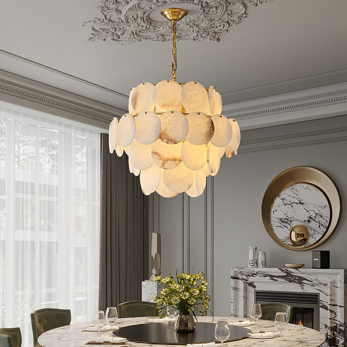 Shellfall Brass Alabaster Tiered Chandelier