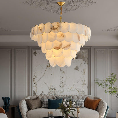 Shellfall Brass Alabaster Tiered Chandelier