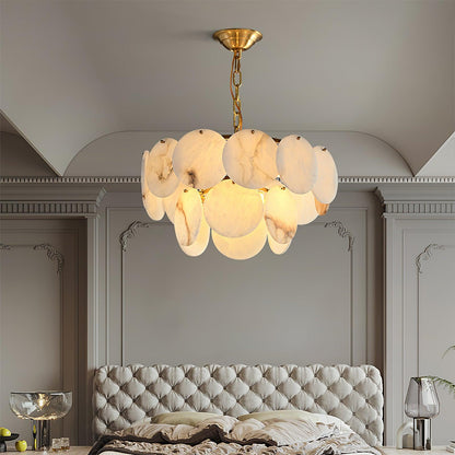 Shellfall Brass Alabaster Tiered Chandelier