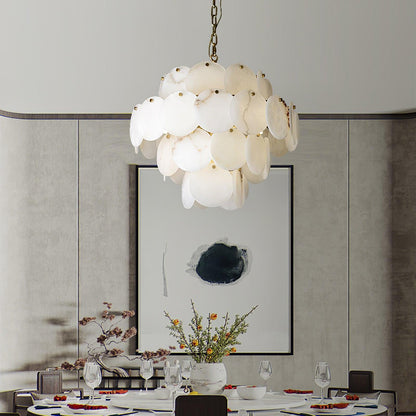 Shellfall Brass Alabaster Tiered Chandelier
