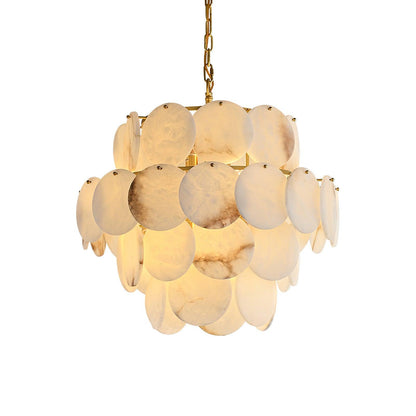 Shellfall Brass Alabaster Tiered Chandelier