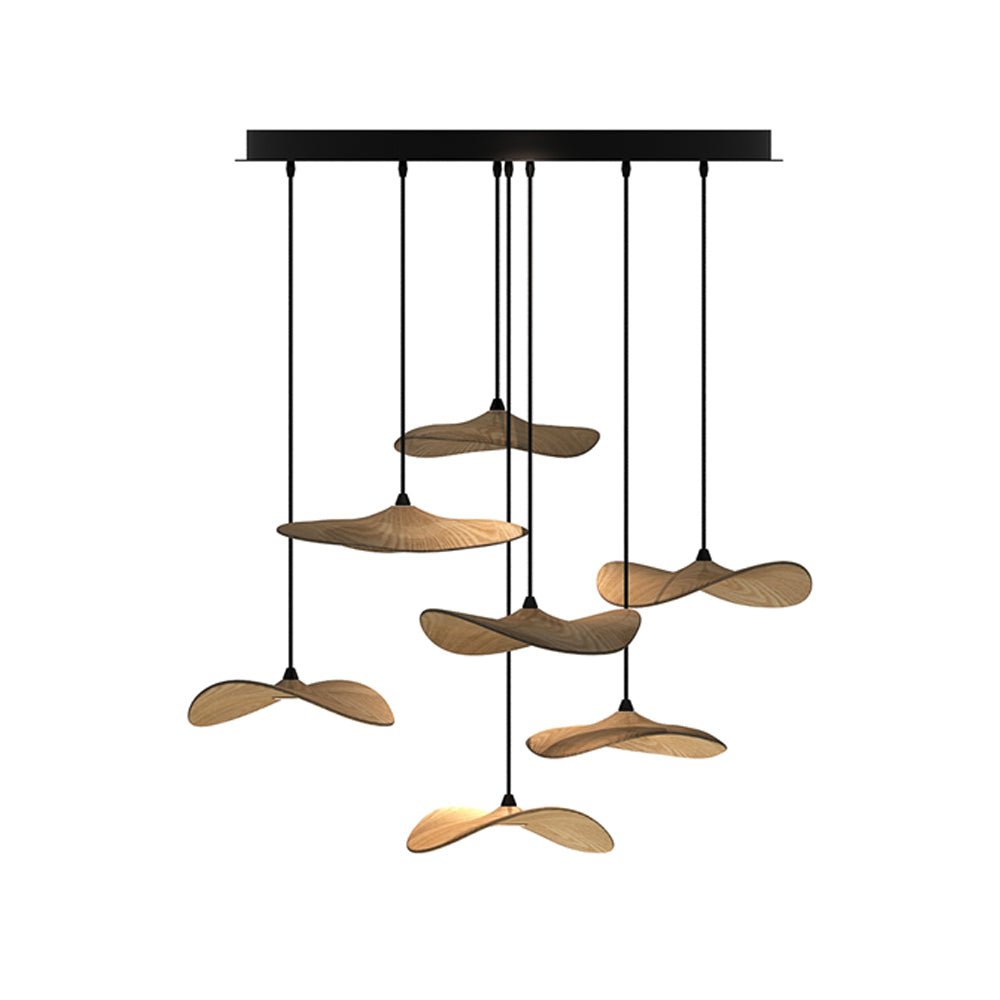Empty Leaf Chandelier 7Heads ∅ 31.5’’ x H 21.7’’ / Wood Color / Warm Light Chandelier
