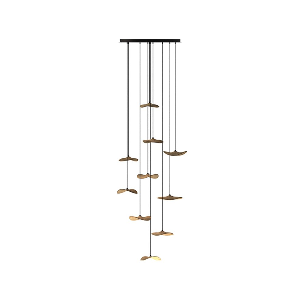 Empty Leaf Chandelier 10Heads ∅ 35.4’’ x H 78.7’’ / Wood Color / Warm Light Chandelier
