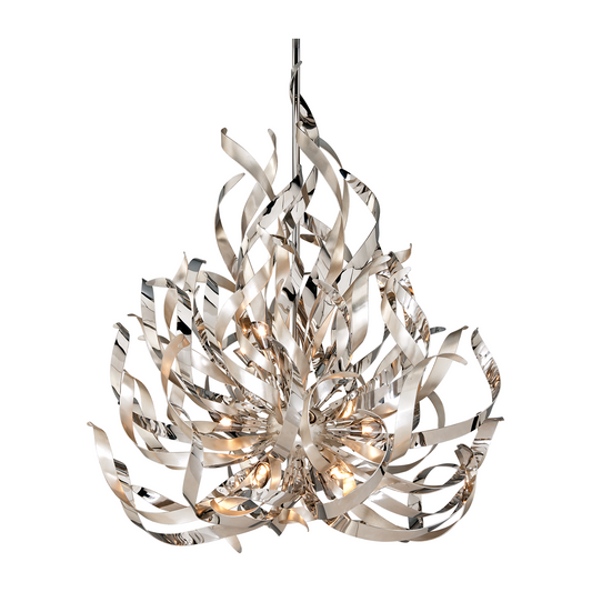 Silver Leaf Stainless Twelve-Light Chandelier