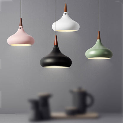 Single Head Solid Wood Modern Pendant Light / Rose Gold