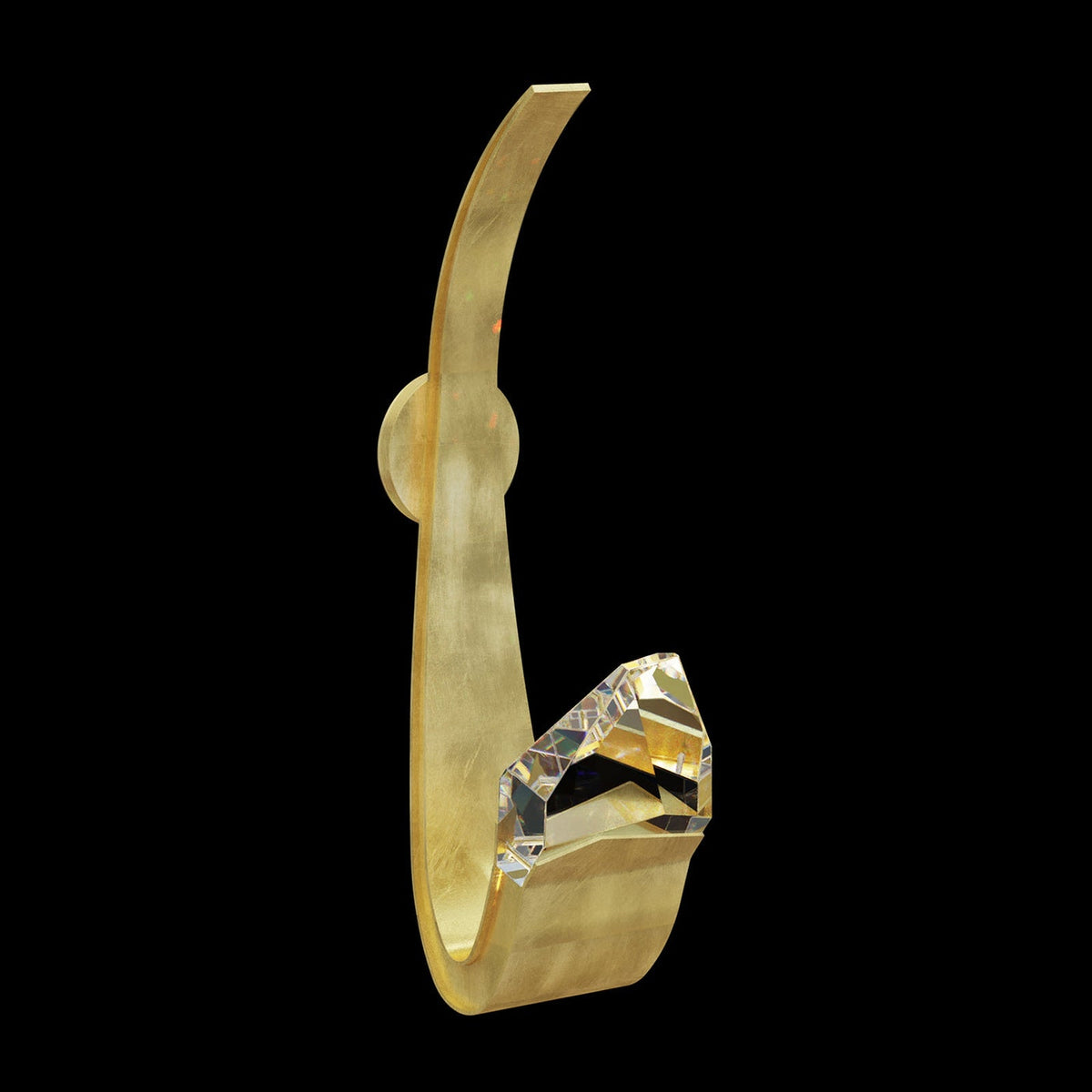 Singular Carved Crystal Leaf-Finish LED Sconce