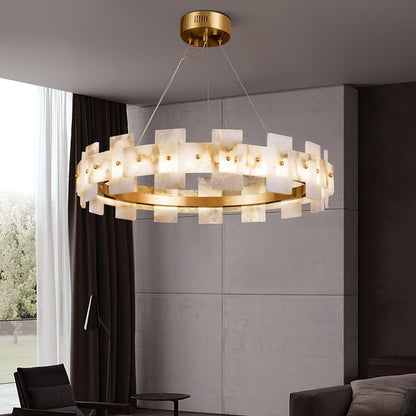 Slatband Brass Alabaster LED Ring Chandelier