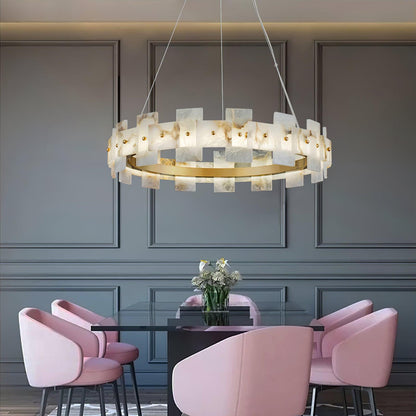 Slatband Brass Alabaster LED Ring Chandelier