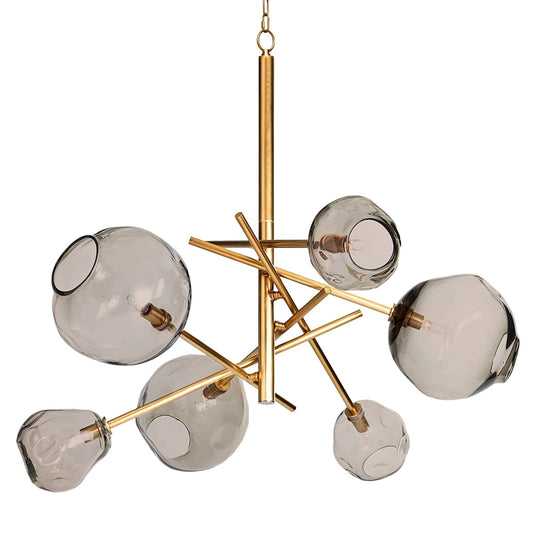 Smoked Glass Natural Brass Linear Chandelier