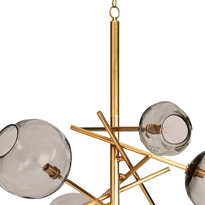 Smoked Glass Natural Brass Linear Chandelier
