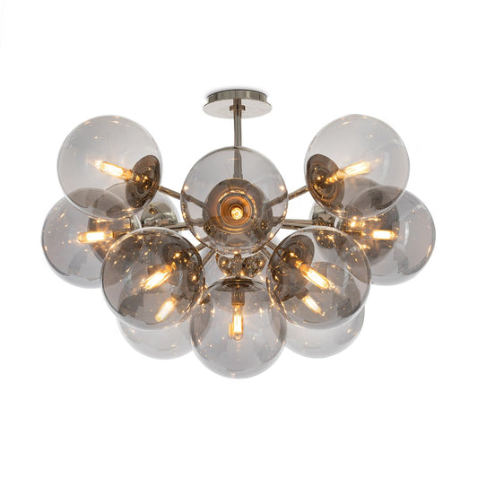 Smoked Globe Nickel Midcentury Flush Mount
