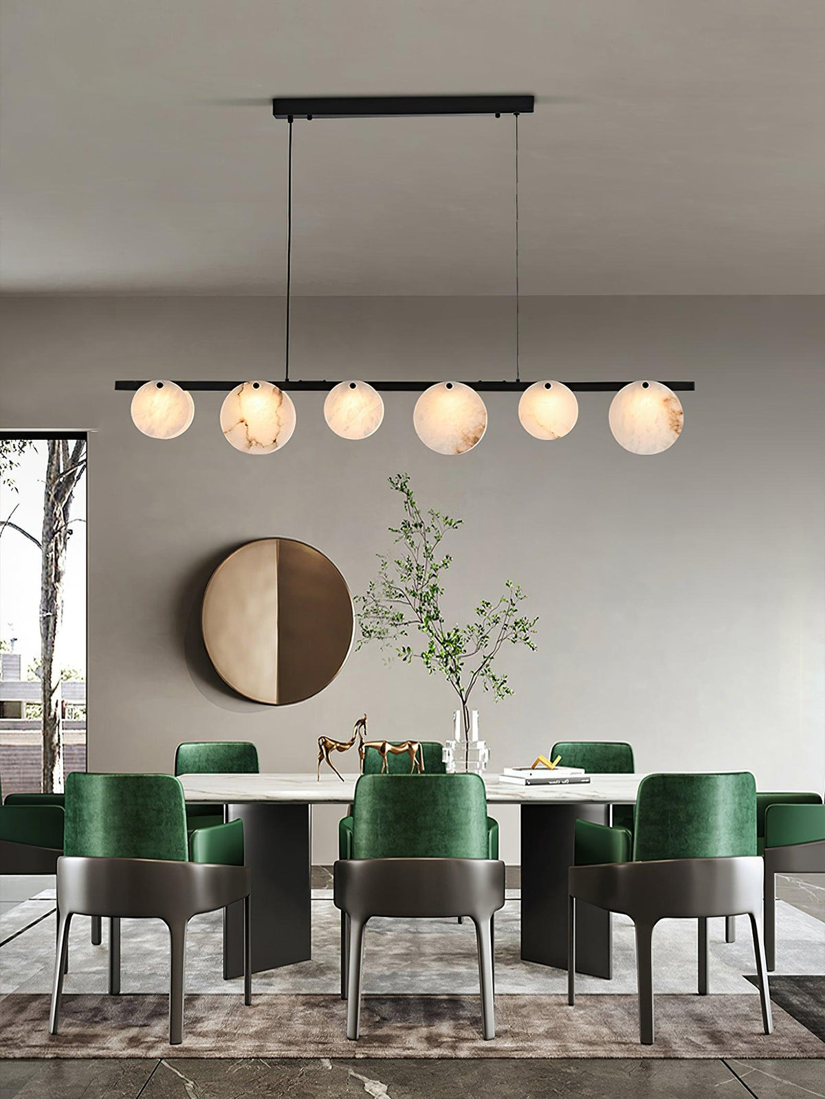 Snowflake Bar Brass Black Alabaster Multi-Light Chandelier