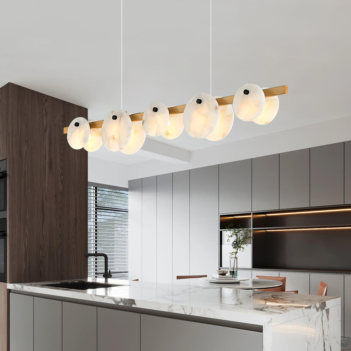 Snowflake Bar Brass Black Alabaster Multi-Light Chandelier