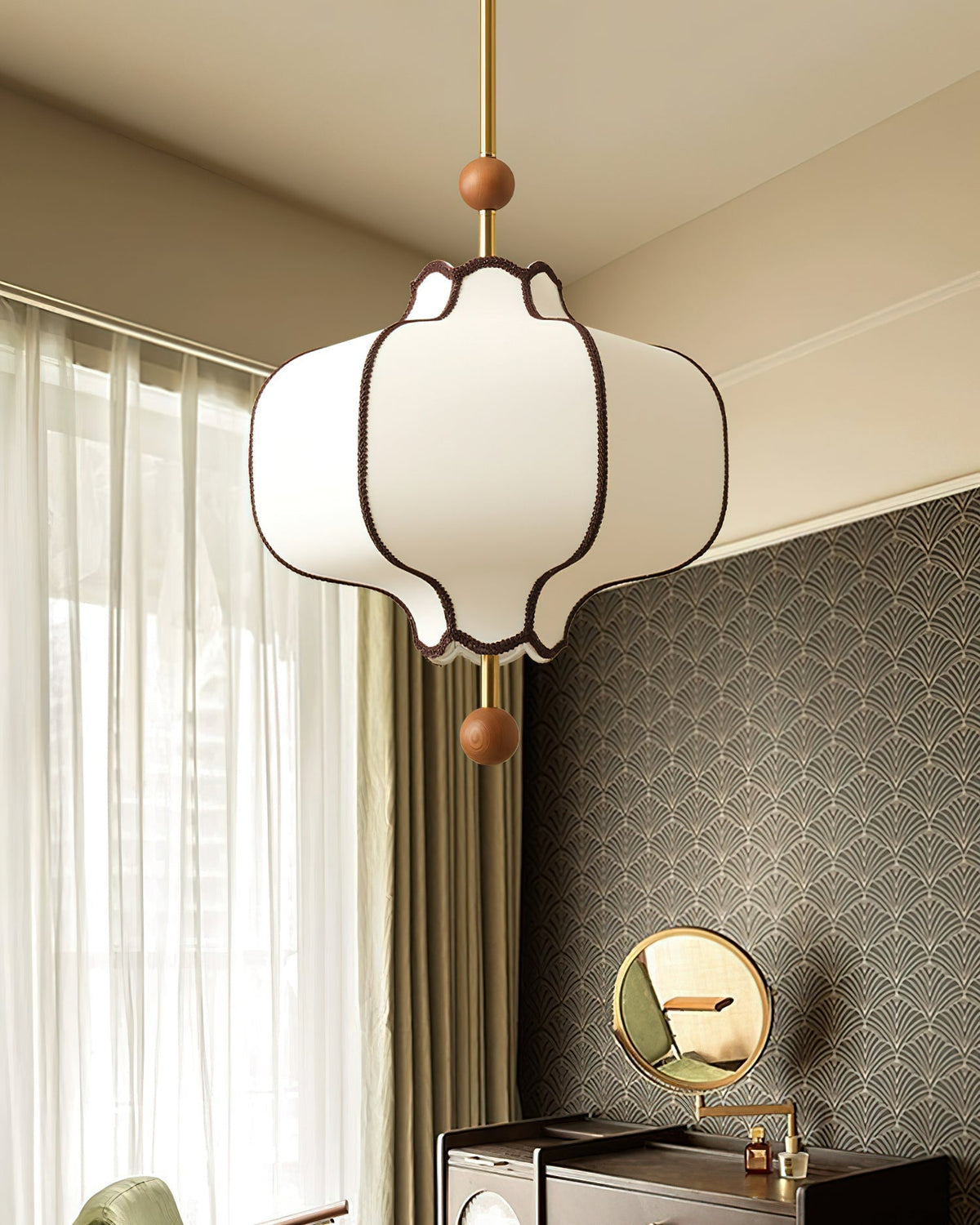 Soft Frame Gold Walnut Fabric Pendant