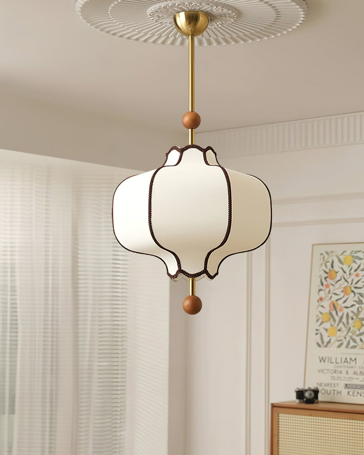 Soft Frame Gold Walnut Fabric Pendant