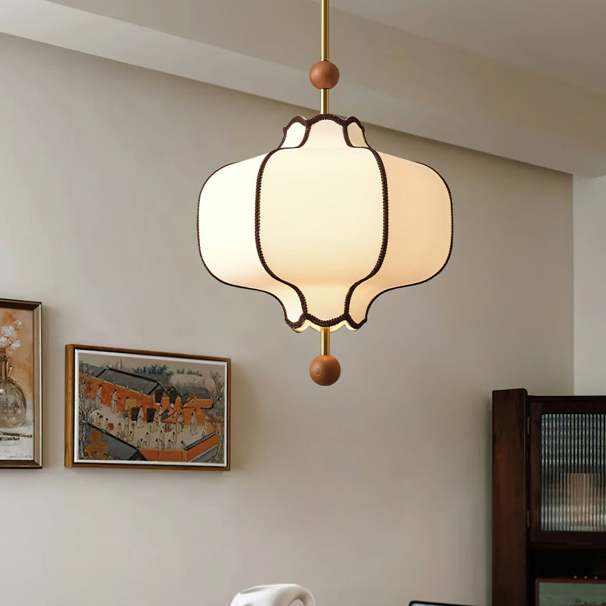 Soft Frame Gold Walnut Fabric Pendant