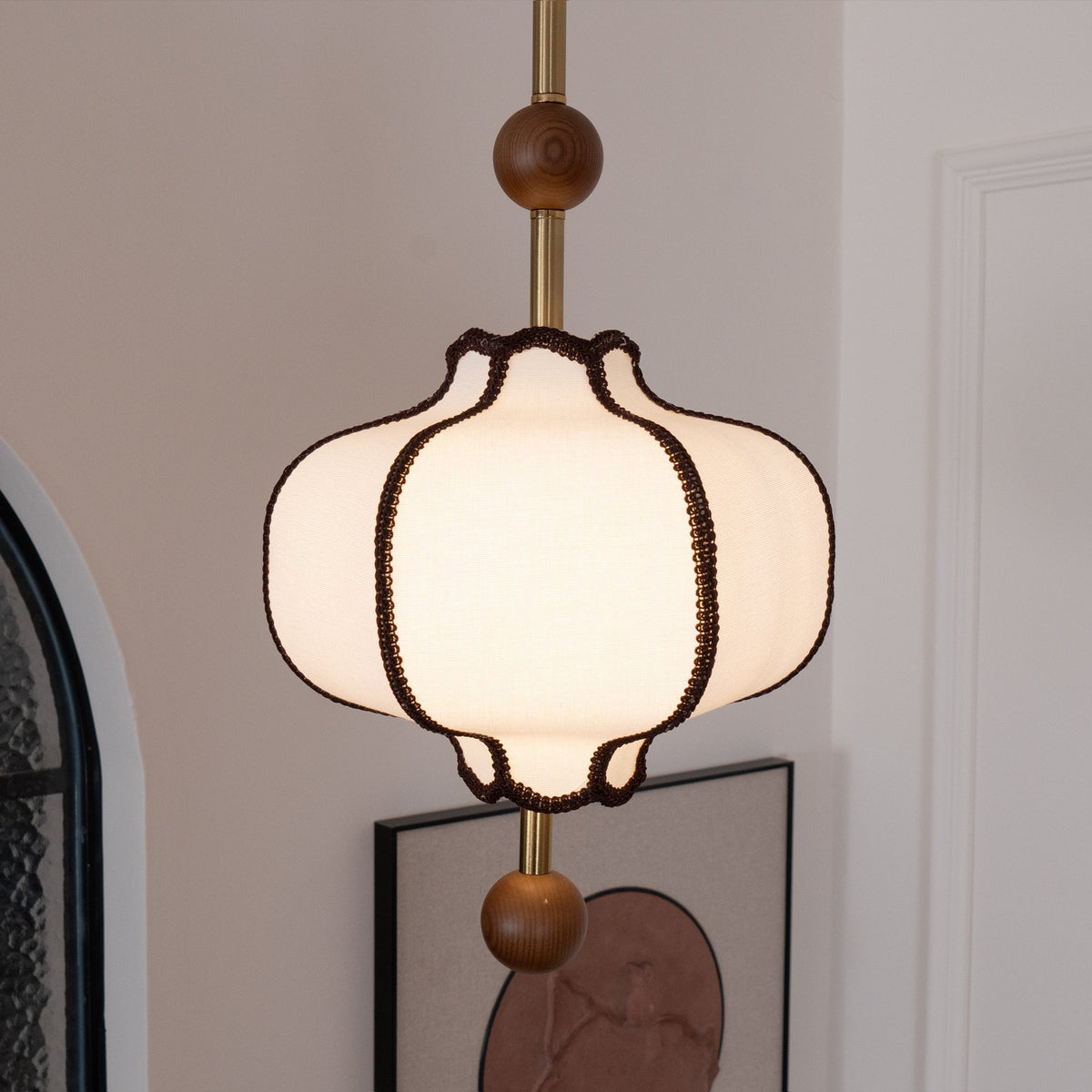 Soft Frame Gold Walnut Fabric Pendant