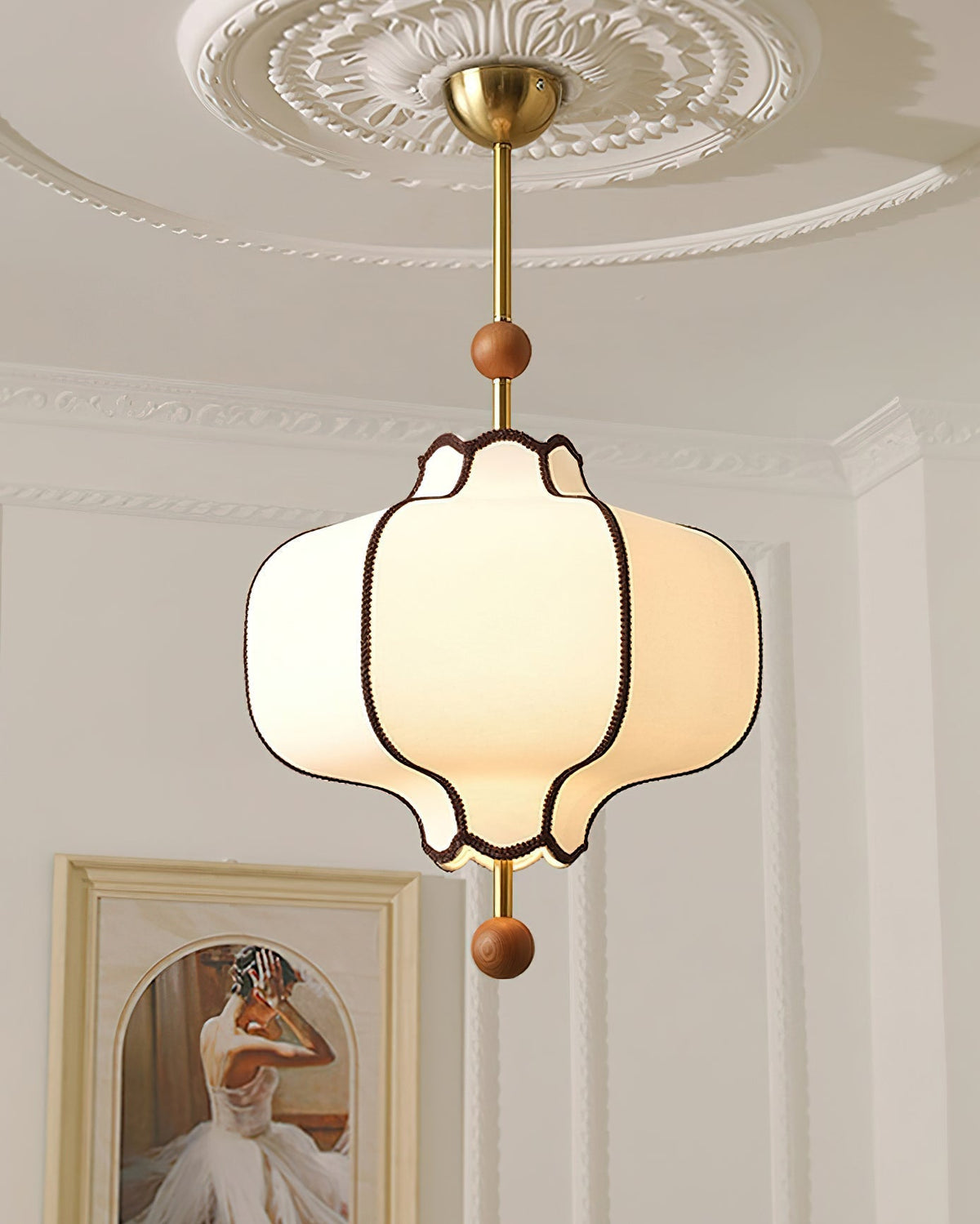 Soft Frame Gold Walnut Fabric Pendant