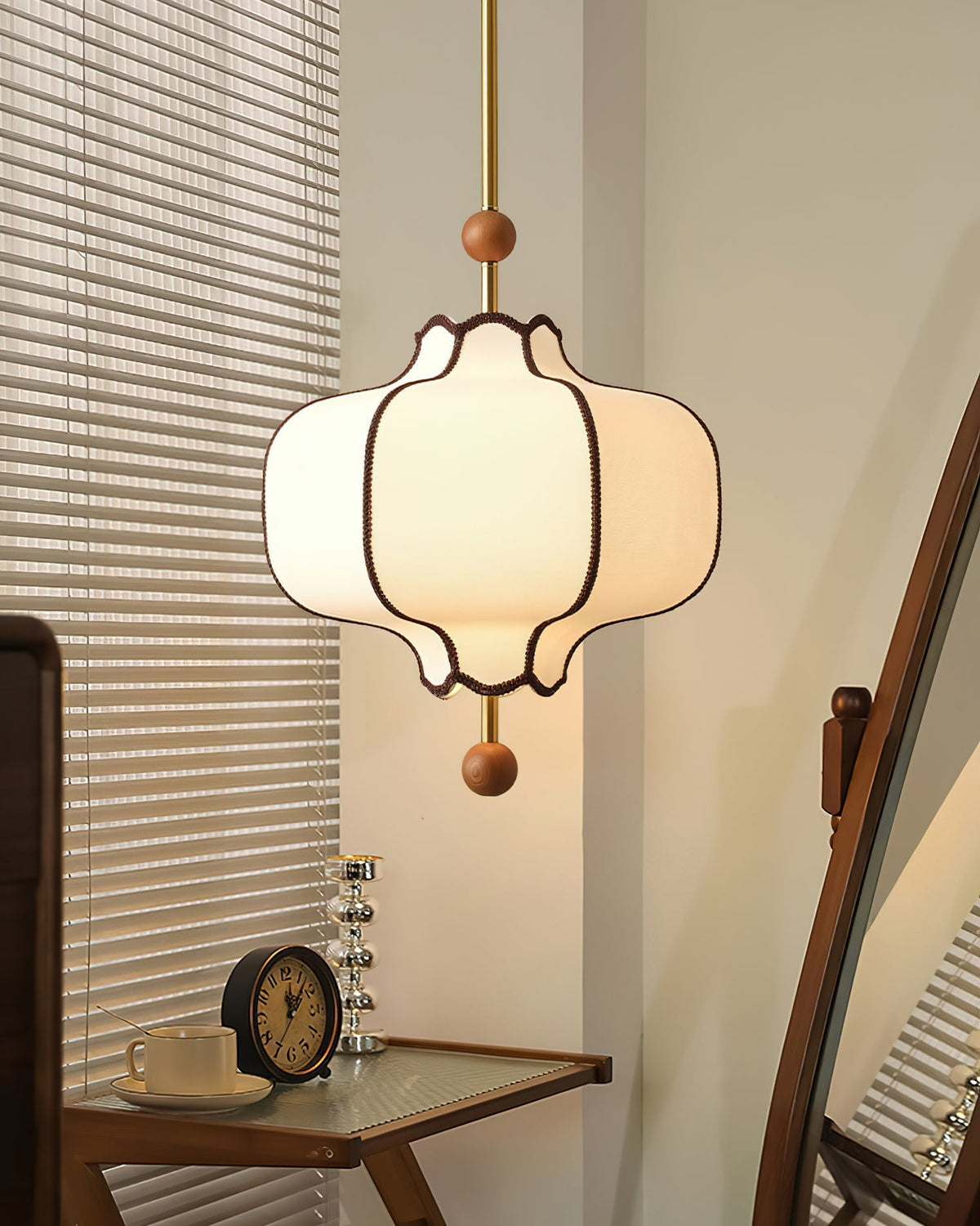 Soft Frame Gold Walnut Fabric Pendant