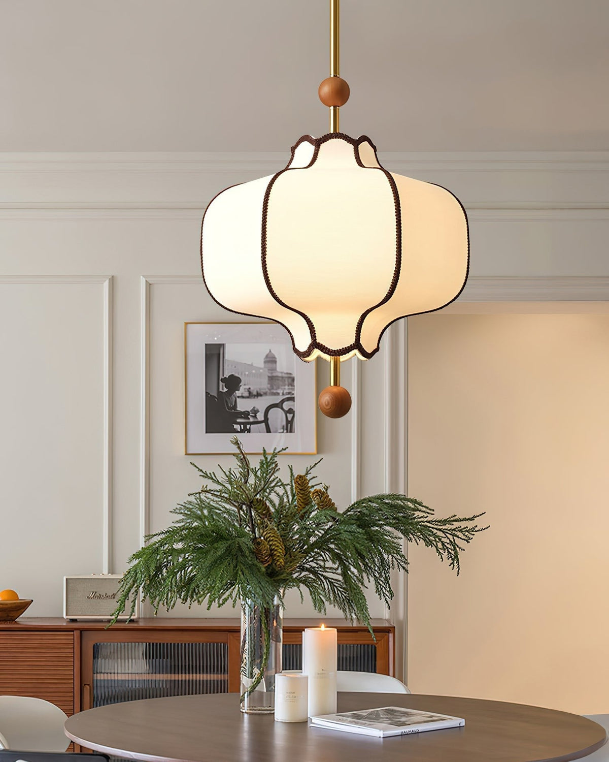 Soft Frame Gold Walnut Fabric Pendant