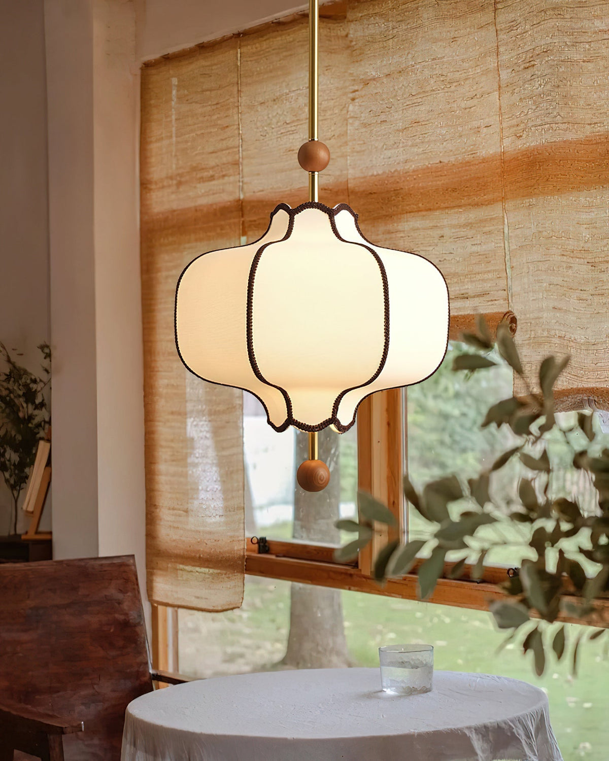 Soft Frame Gold Walnut Fabric Pendant