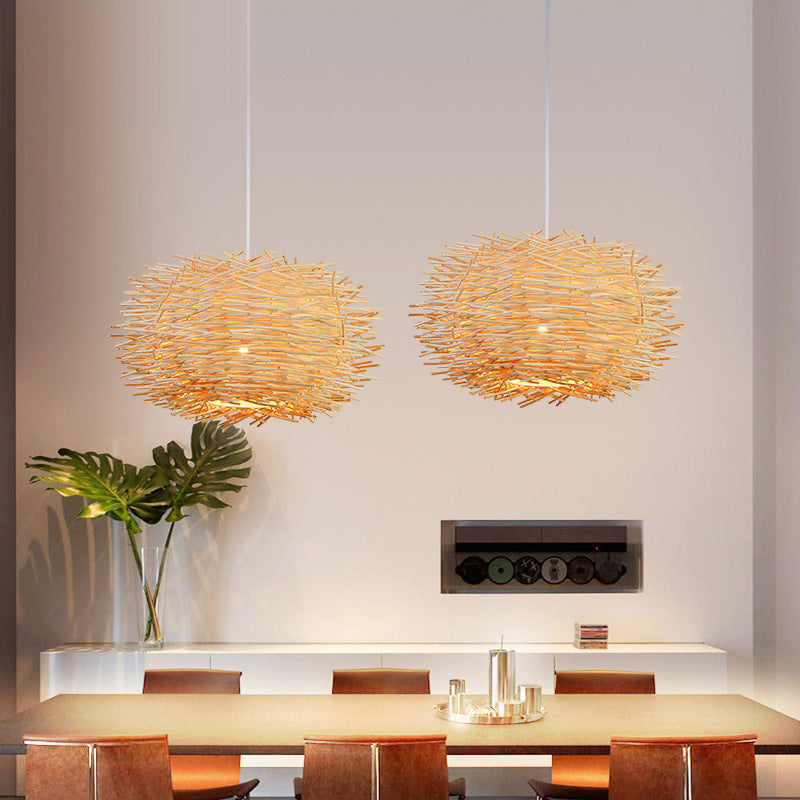 Southeast Asian Rattan Birdcage Pendant Light / Coffee color / 30cm