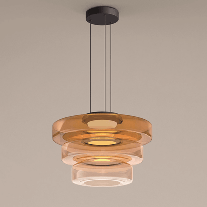 Stacked Disc Black Multi-Color LED Tiered Pendant