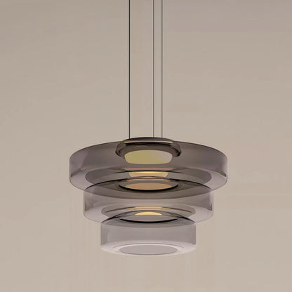 Stacked Disc Black Multi-Color LED Tiered Pendant