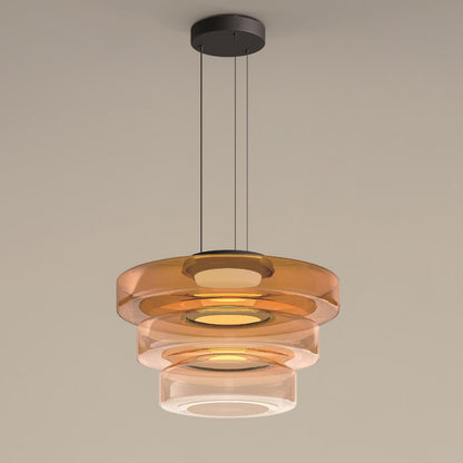 Stacked Disc Black Multi-Color LED Tiered Pendant