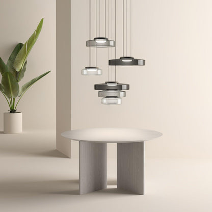 Stacked Disc Black Multi-Color LED Tiered Pendant