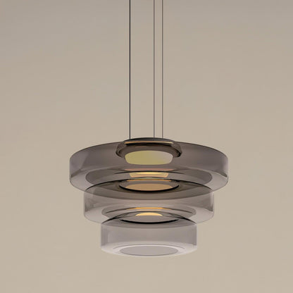 Stacked Disc Black Multi-Color LED Tiered Pendant