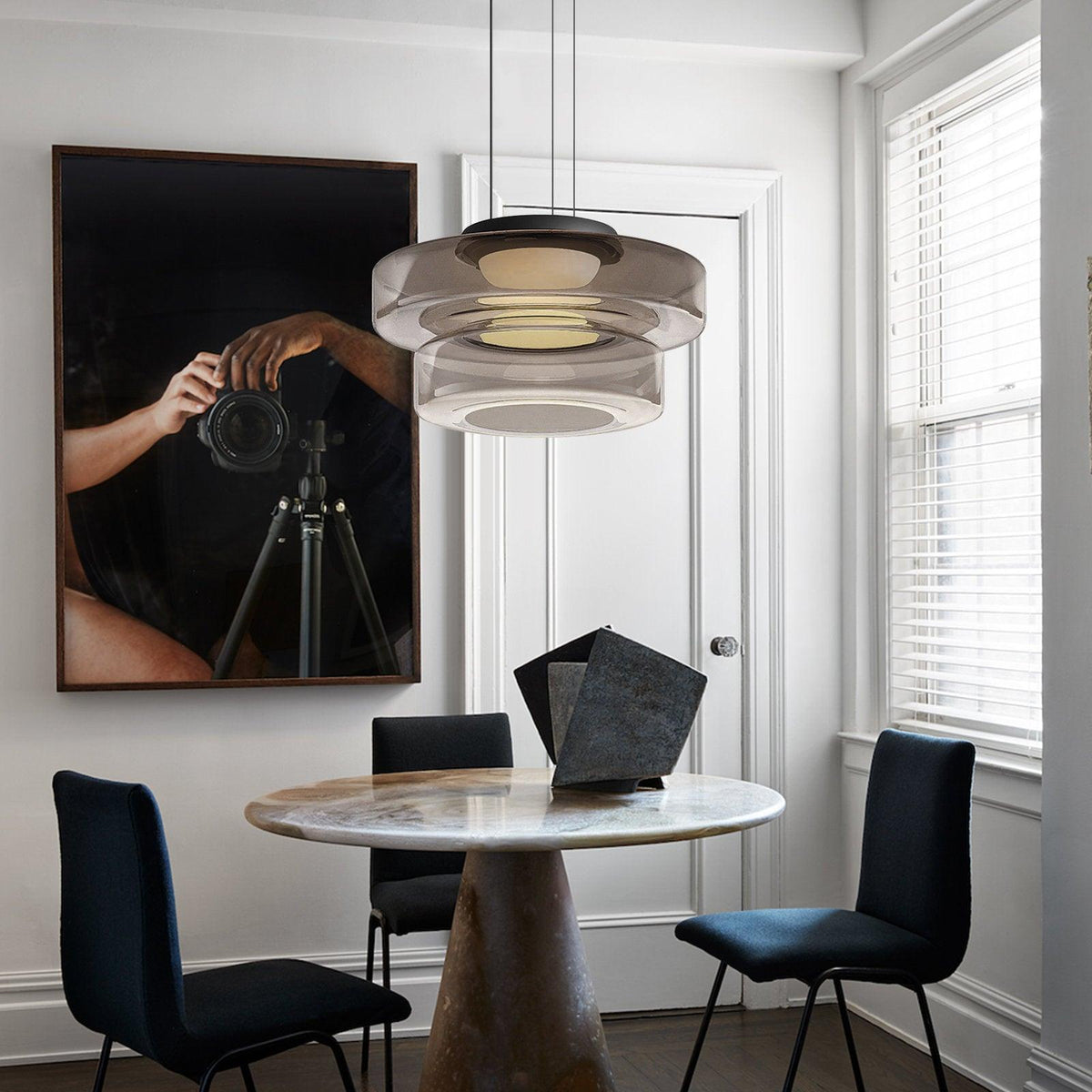 Stacked Disc Black Multi-Color LED Tiered Pendant