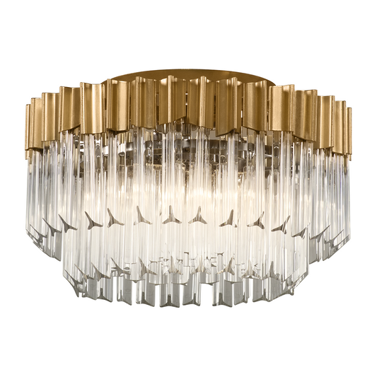 Stainless Gold Leaf Triple-Light Semi-Flush Ceiling Light