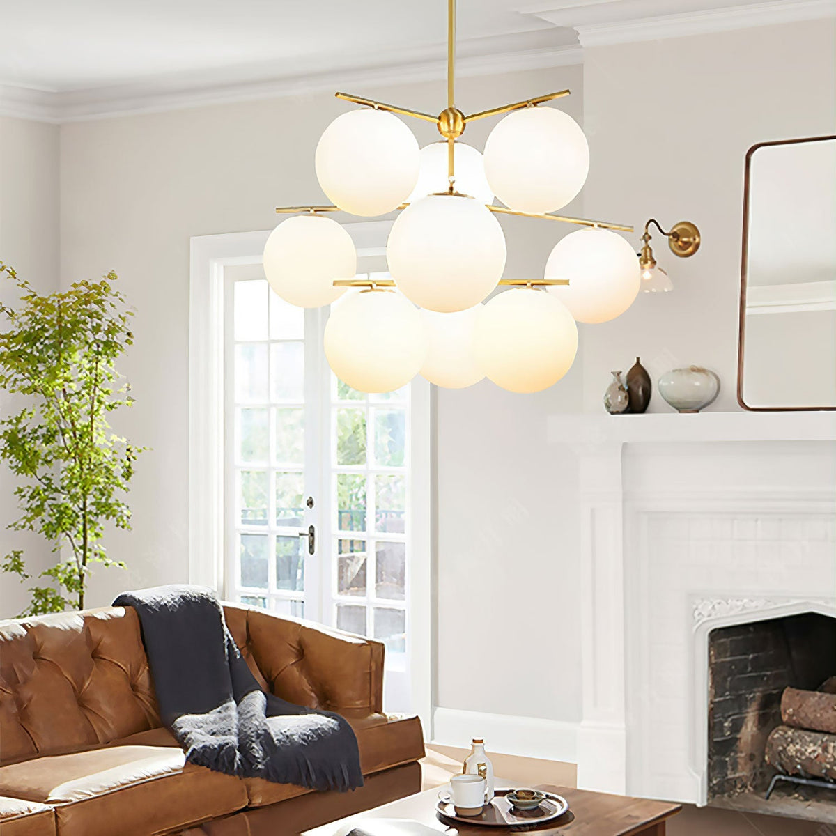 Stem Array Brass White Convertible Chandelier