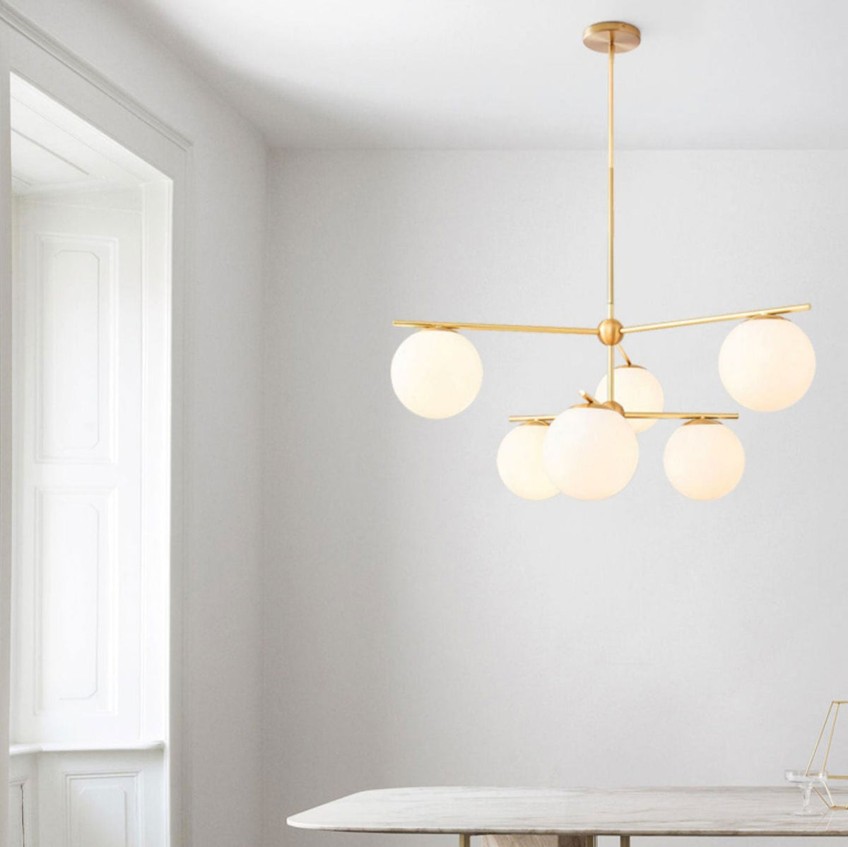Stem Array Brass White Convertible Chandelier