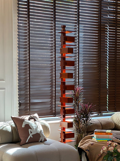 Stepped Box Walnut Black Floor Lamp