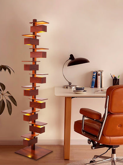 Stepped Box Walnut Black Floor Lamp