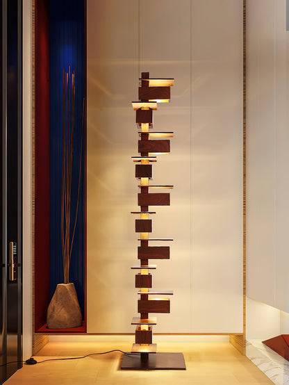 Stepped Box Walnut Black Floor Lamp
