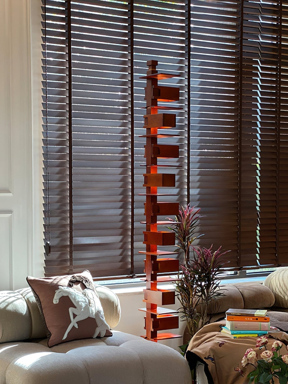 Stepped Box Walnut Black Floor Lamp