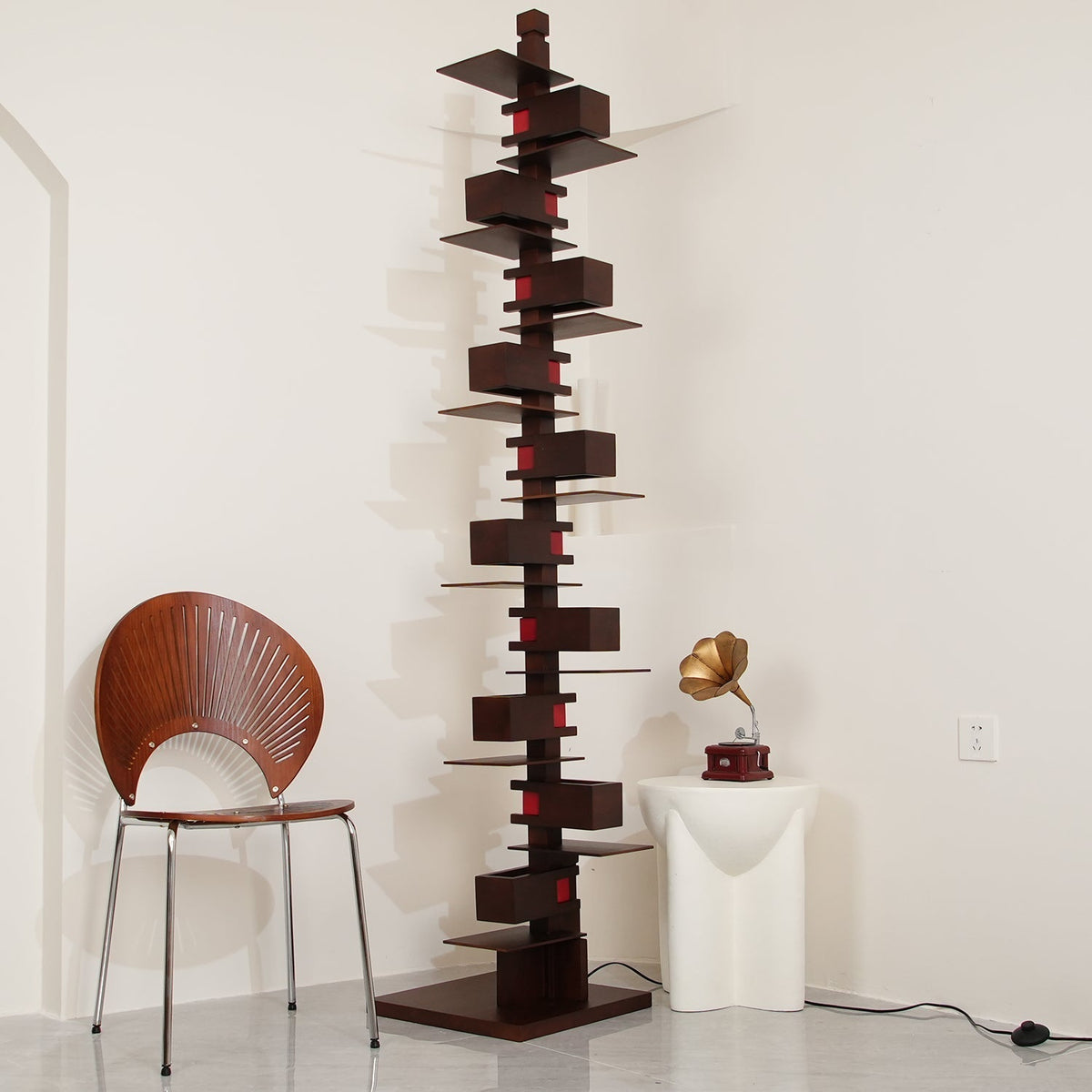 Stepped Box Walnut Black Floor Lamp