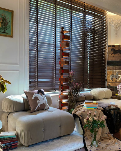 Stepped Box Walnut Black Floor Lamp
